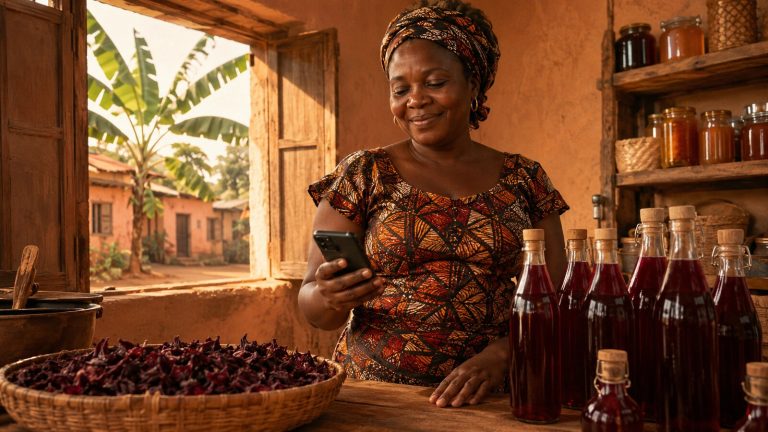 Petit producteur camerounais utilisant les promotions digitales pour vendre plus