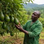 Verger d'avocatiers au Cameroun avec fruits mûrs