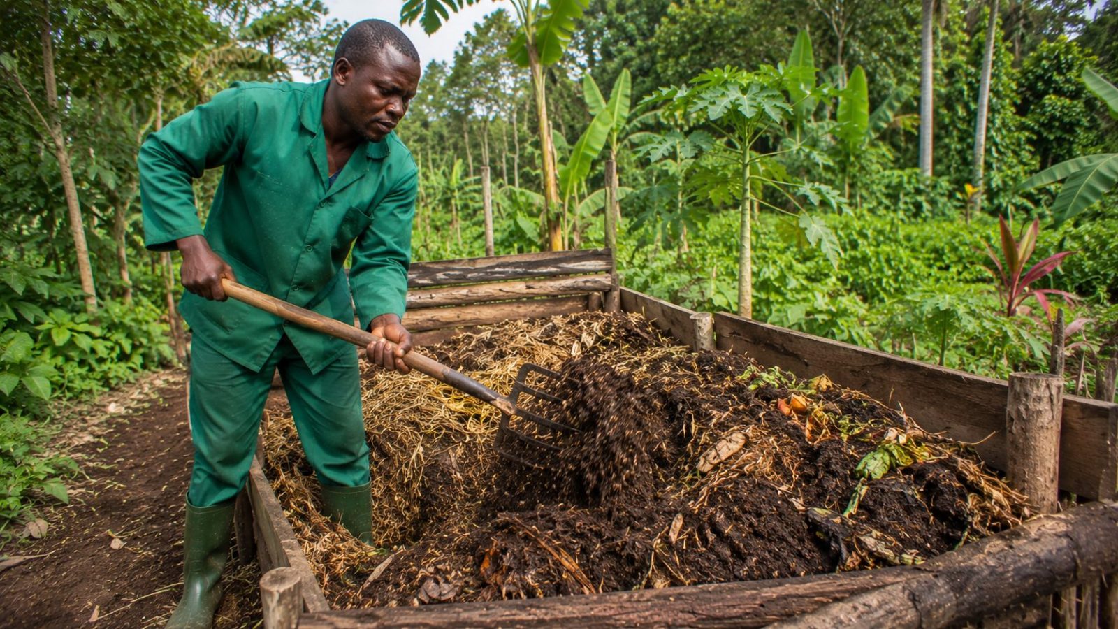 Fabrication de compost dans une ferme au Cameroun