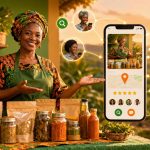 Productrice agroalimentaire africaine présentant ses produits, gagnant en visibilité auprès des clients en ligne