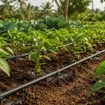 Système d'irrigation goutte-à-goutte dans un champ maraîcher au Cameroun