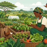 Ferme biologique africaine avec cultures maraîchères diversifiées
