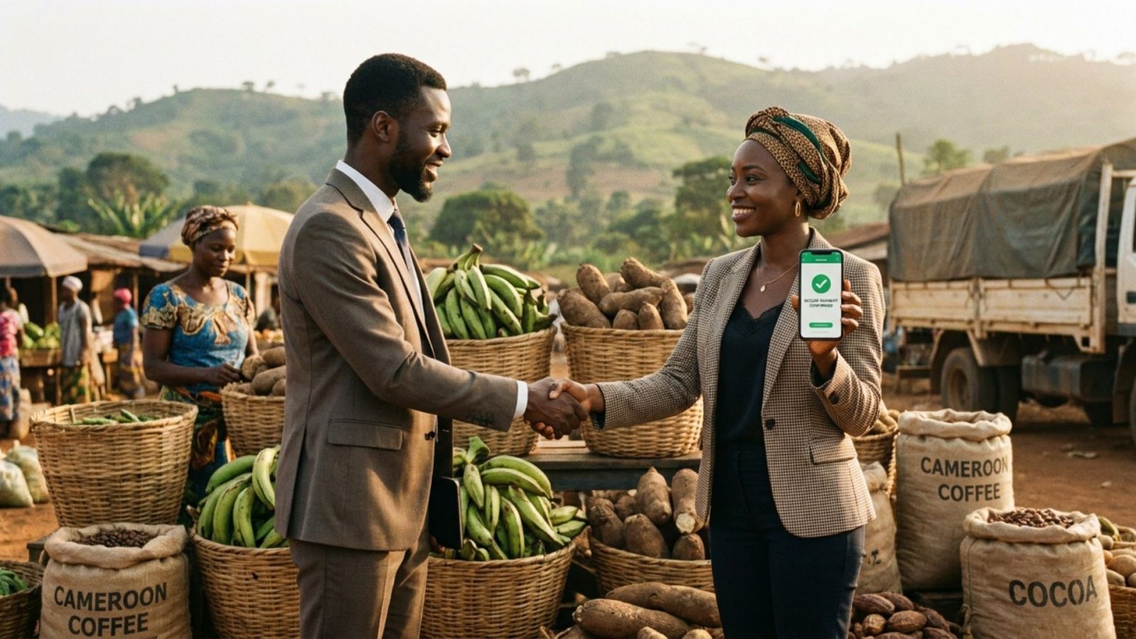 Transaction agricole sécurisée entre deux partenaires avec paiement protégé