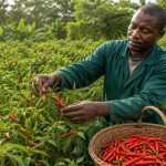 Champ de piment au Cameroun avec récolte