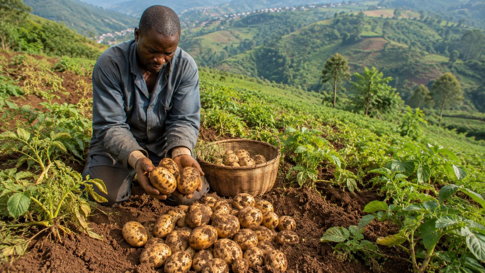Récolte de pommes de terre dans les hautes terres du Cameroun