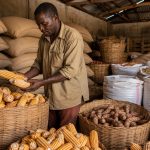 Stockage de récoltes (sacs de céréales) dans un magasin au Cameroun