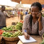 Agripreneur camerounais prenant une commande client au téléphone