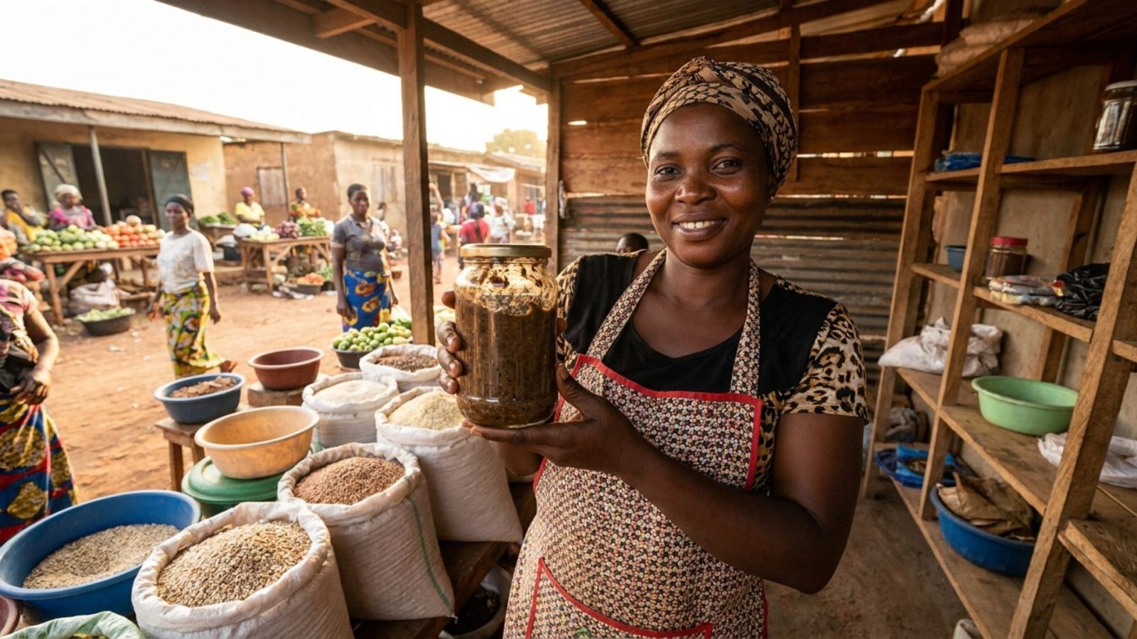 Entrepreneur agroalimentaire camerounais présentant son produit local