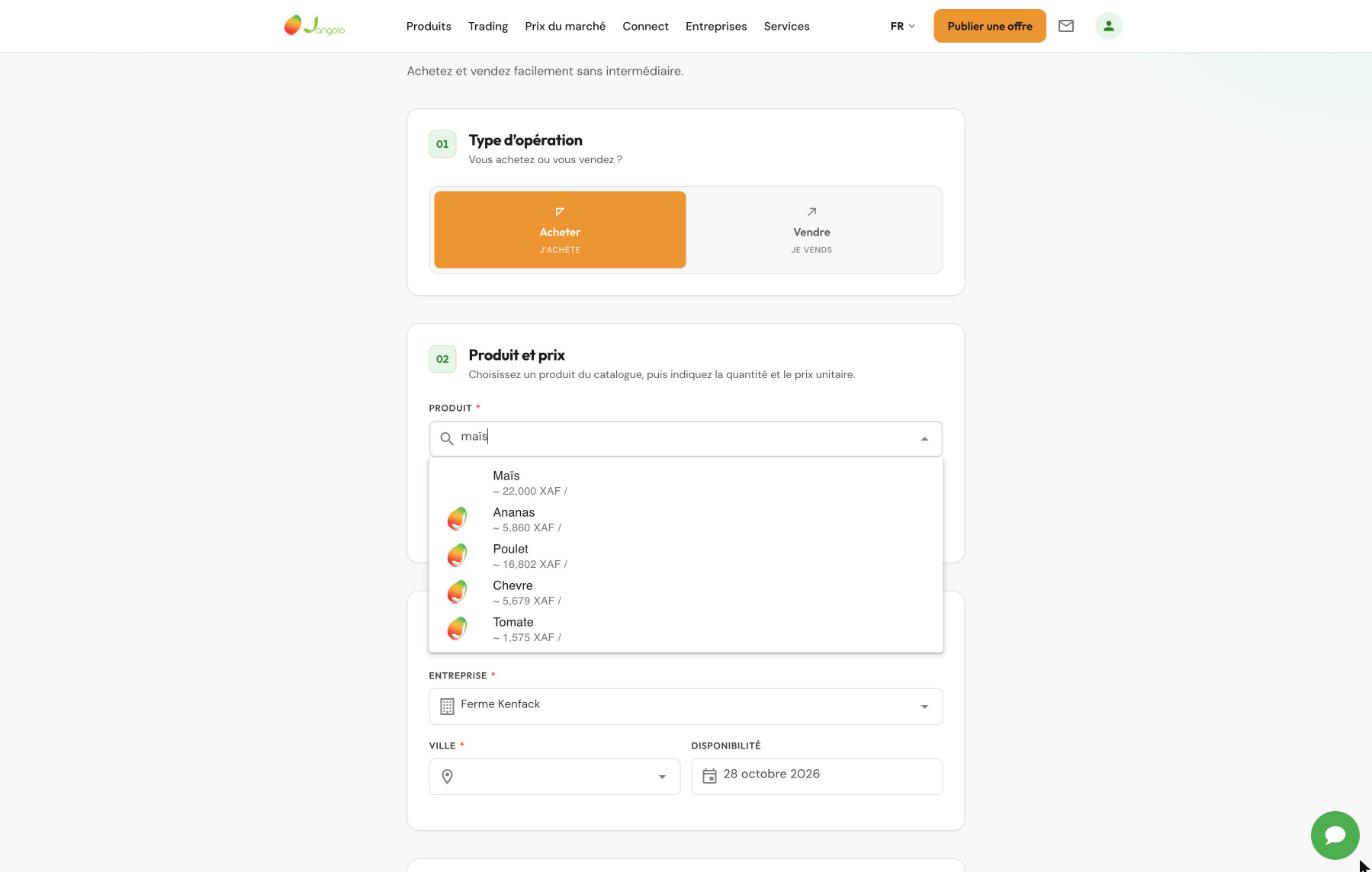 jangolo-trading-02-choix-produit Trading B2B on Jangolo: how to post a wholesale sale offer or purchase request (2026 guide)