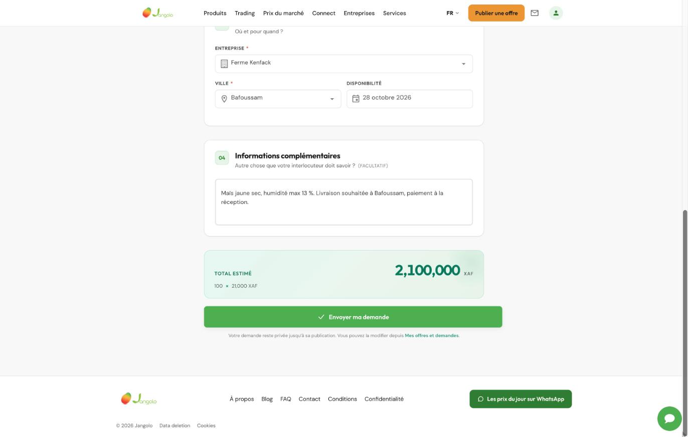 jangolo-trading-04-commentaire-envoi Trading B2B on Jangolo: how to post a wholesale sale offer or purchase request (2026 guide)